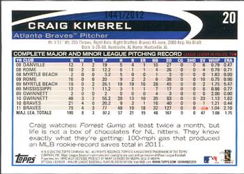 2012 Topps - Gold #20 Craig Kimbrel Back
