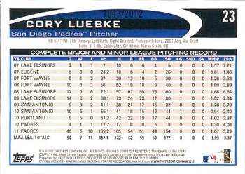 2012 Topps - Gold #23 Cory Luebke Back