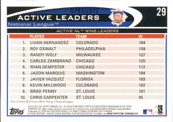 2012 Topps - Gold #29 Active NL Wins Leaders (Livan Hernandez / Roy Oswalt / Randy Wolf) Back