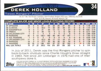 2012 Topps - Gold #34 Derek Holland Back