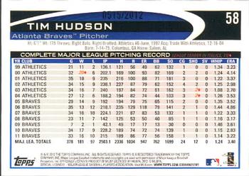 2012 Topps - Gold #58 Tim Hudson Back