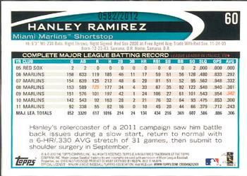 2012 Topps - Gold #60 Hanley Ramirez Back
