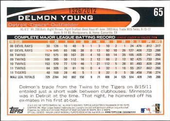 2012 Topps - Gold #65 Delmon Young Back
