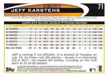 2012 Topps - Gold #71 Jeff Karstens Back