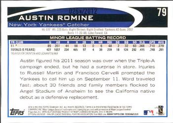 2012 Topps - Gold #79 Austin Romine Back
