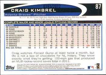 2012 Topps - Gold #87 Craig Kimbrel Back