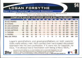 2012 Topps - Gold #94 Logan Forsythe Back