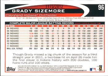 2012 Topps - Gold #96 Grady Sizemore Back