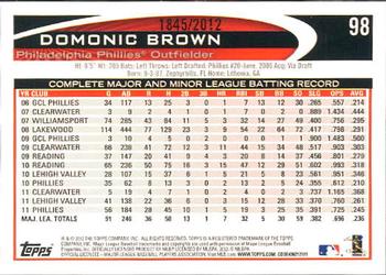 2012 Topps - Gold #98 Domonic Brown Back