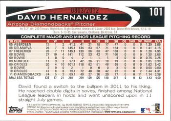 2012 Topps - Gold #101 David Hernandez Back