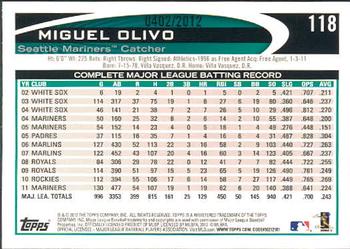 2012 Topps - Gold #118 Miguel Olivo Back