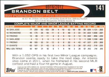 2012 Topps - Gold #141 Brandon Belt Back