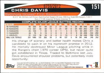 2012 Topps - Gold #151 Chris Davis Back