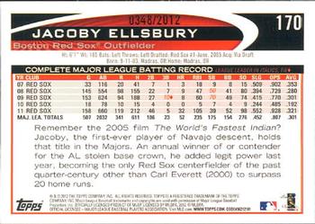 2012 Topps - Gold #170 Jacoby Ellsbury Back