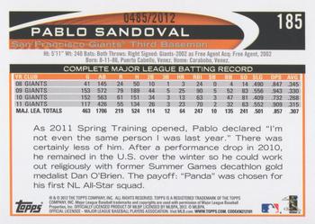 2012 Topps - Gold #185 Pablo Sandoval Back