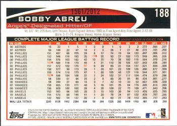 2012 Topps - Gold #188 Bobby Abreu Back