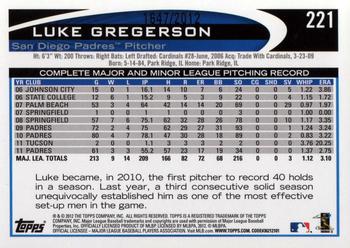 2012 Topps - Gold #221 Luke Gregerson Back