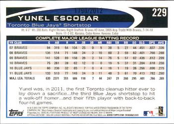 2012 Topps - Gold #229 Yunel Escobar Back