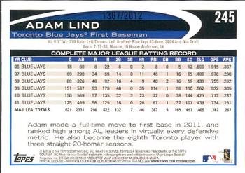 2012 Topps - Gold #245 Adam Lind Back