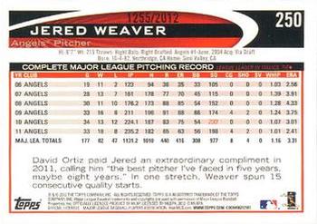 2012 Topps - Gold #250 Jered Weaver Back