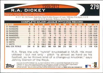 2012 Topps - Gold #279 R.A. Dickey Back