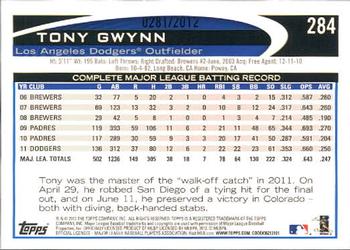 2012 Topps - Gold #284 Tony Gwynn Jr. Back