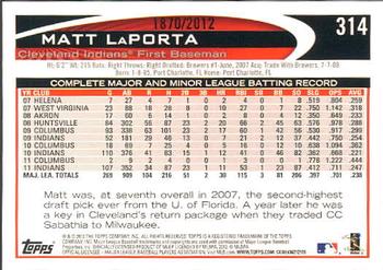 2012 Topps - Gold #314 Matt LaPorta Back