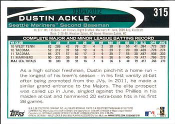 2012 Topps - Gold #315 Dustin Ackley Back