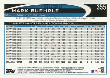 2012 Topps - Gold #355 Mark Buehrle Back