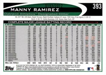 2012 Topps - Gold #393 Manny Ramirez Back