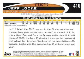 2012 Topps - Gold #410 Jeff Locke Back