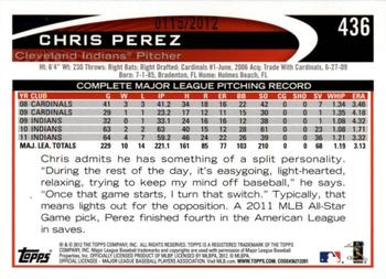 2012 Topps - Gold #436 Chris Perez Back