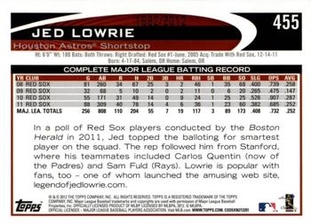 2012 Topps - Gold #455 Jed Lowrie Back