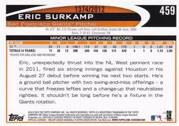 2012 Topps - Gold #459 Eric Surkamp Back