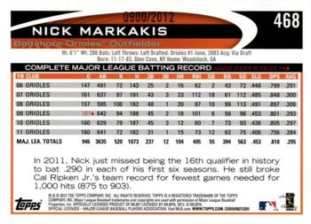 2012 Topps - Gold #468 Nick Markakis Back