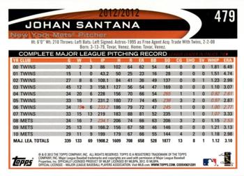 2012 Topps - Gold #479 Johan Santana Back