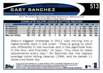 2012 Topps - Gold #513 Gaby Sanchez Back