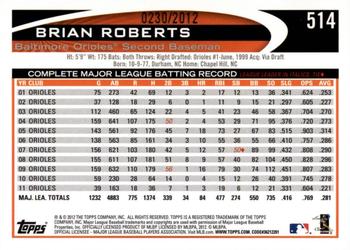 2012 Topps - Gold #514 Brian Roberts Back