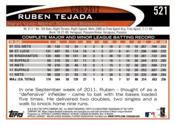 2012 Topps - Gold #521 Ruben Tejada Back