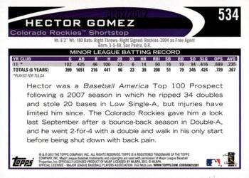 2012 Topps - Gold #534 Hector Gomez Back