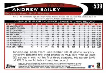 2012 Topps - Gold #539 Andrew Bailey Back