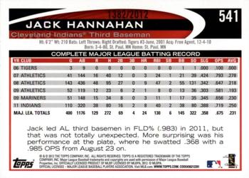 2012 Topps - Gold #541 Jack Hannahan Back