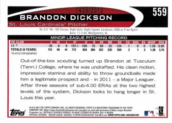 2012 Topps - Gold #559 Brandon Dickson Back
