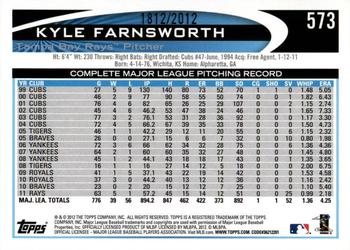 2012 Topps - Gold #573 Kyle Farnsworth Back