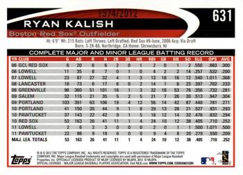 2012 Topps - Gold #631 Ryan Kalish Back