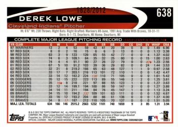 2012 Topps - Gold #638 Derek Lowe Back