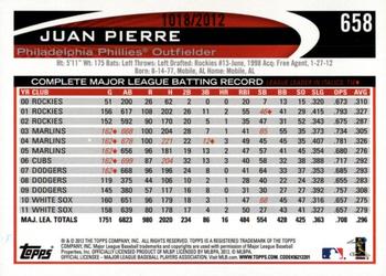 2012 Topps - Gold #658 Juan Pierre Back