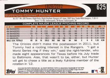 2012 Topps - Gold #625 Tommy Hunter Back