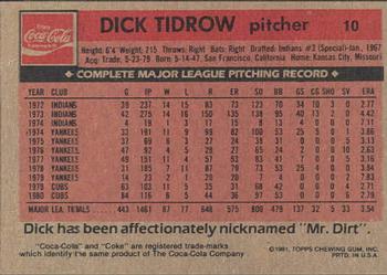 1981 Topps Coca-Cola Chicago Cubs #10 Dick Tidrow  Back