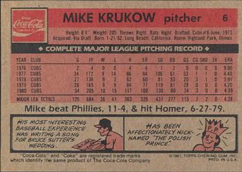 1981 Topps Coca-Cola Chicago Cubs #6 Mike Krukow  Back